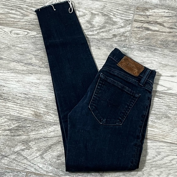 POLO Ralph Lauren Tompkins Skinny Jeans Raw Edge Hem Size 25 Dark Wash - Picture 1 of 11